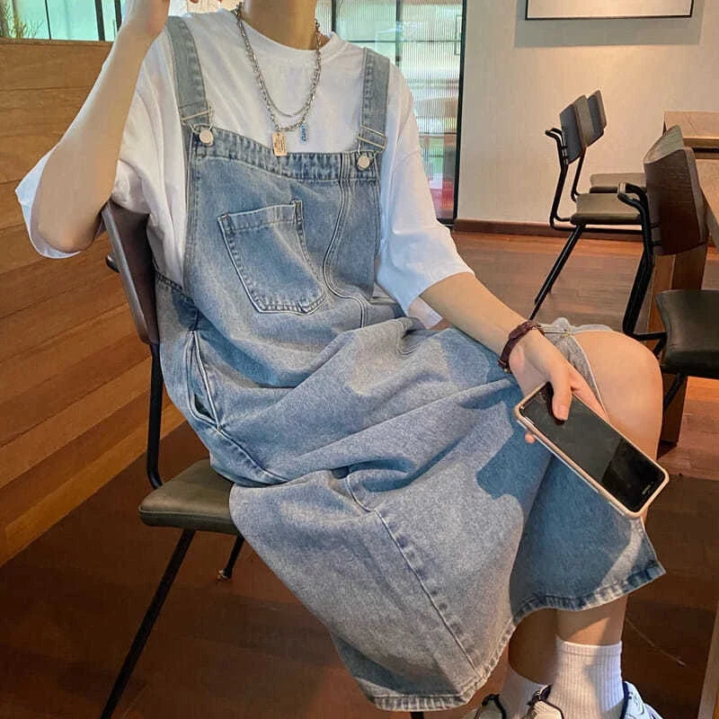 Women's Denim Overall Dress - Sleeveless Casual Slip Dress