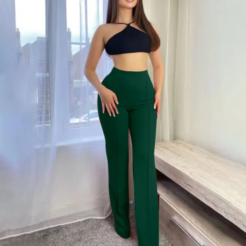 Low Waist Flared Pants Slim Fit Bell Bottom Ankle Length