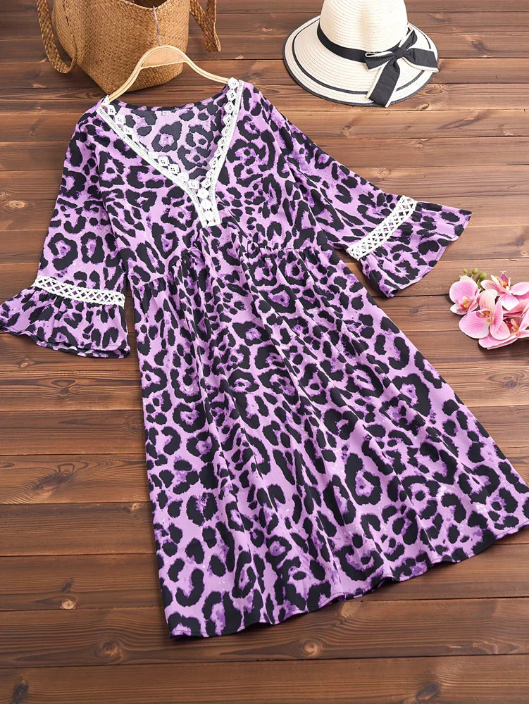 Leopard Print V-Neck Dress