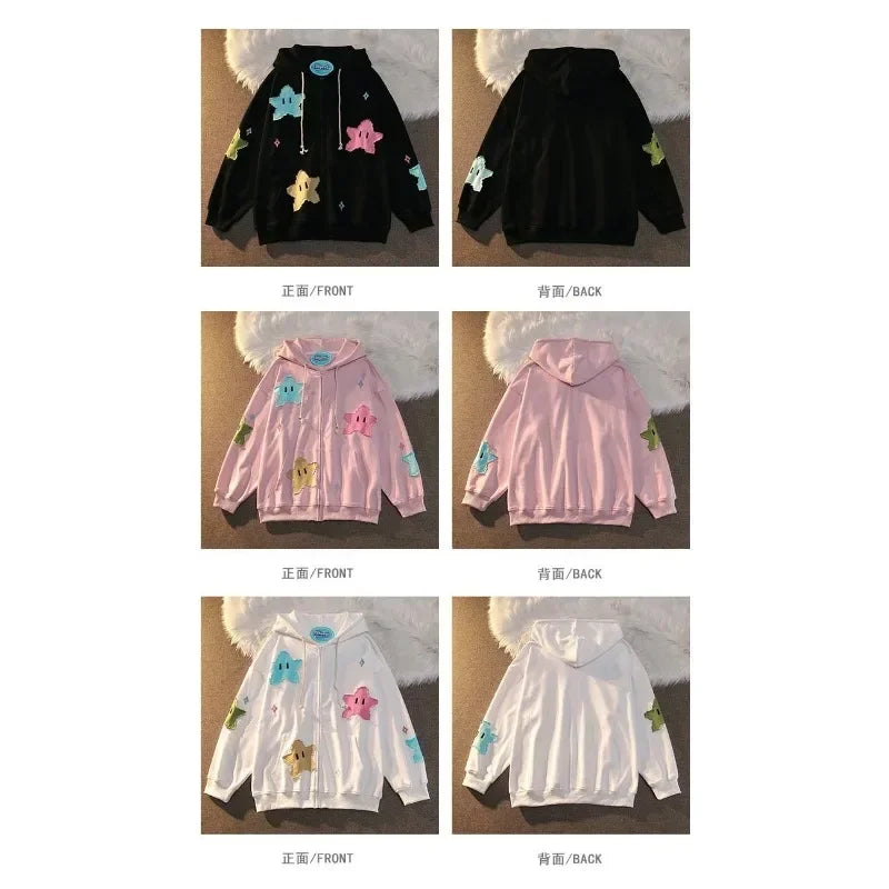 Y2K Oversized Embroidered Zip-Up Hoodie