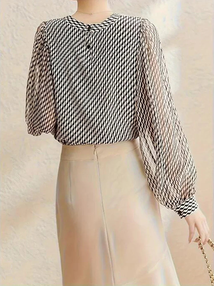 Women's Striped Chiffon Long-Sleeve Blouse