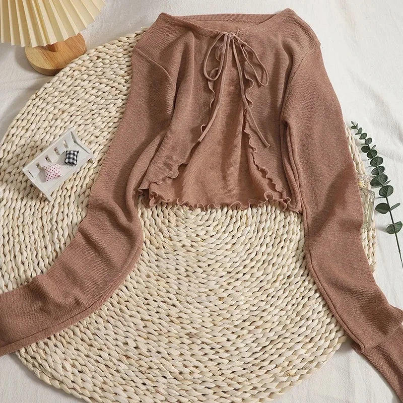 Women's Sunscreen Cardigan - Lightweight Lace-Up Knit Top