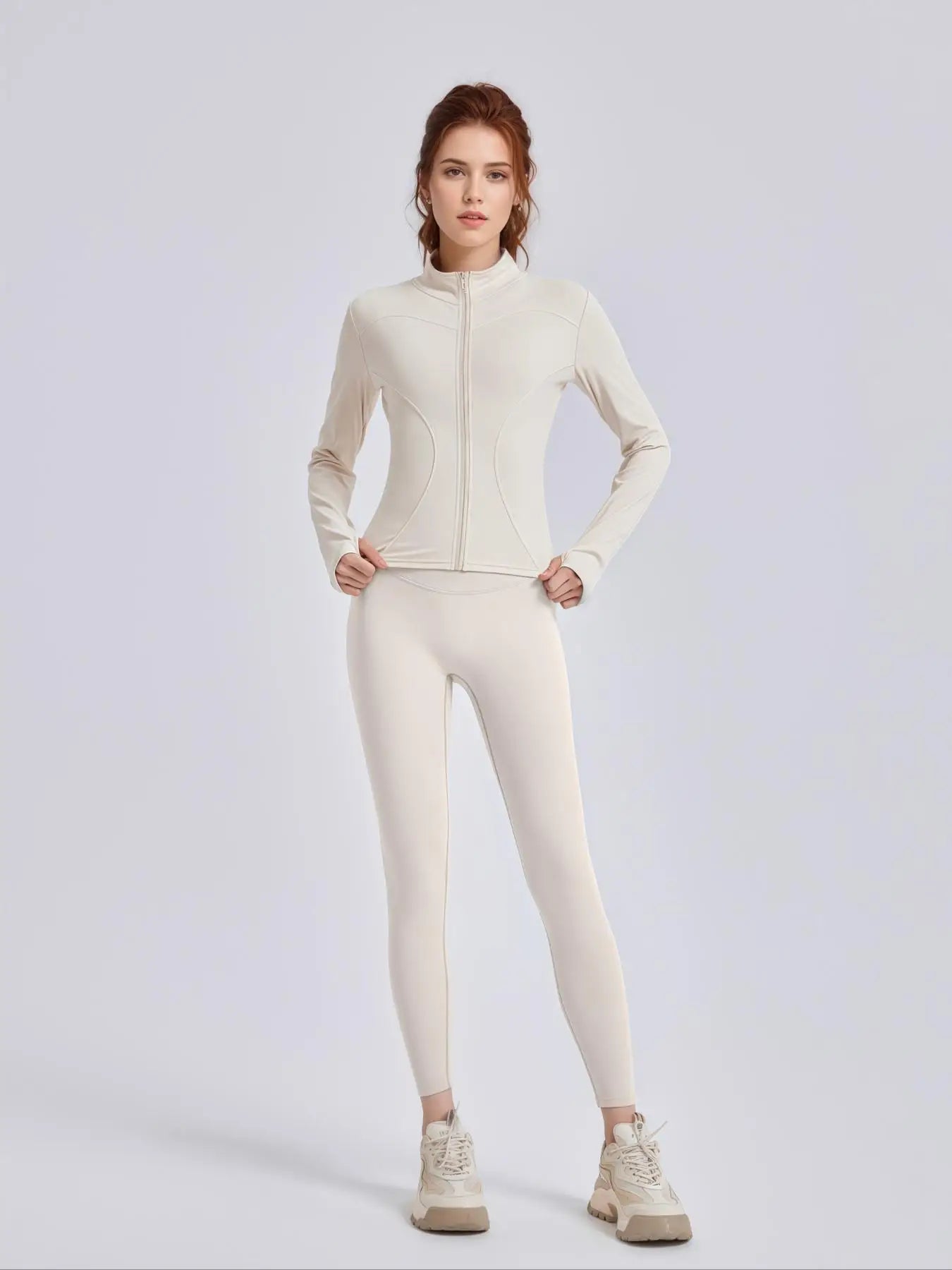 Mock Neck Zip-Up Jacket & High Waist Leggings Set