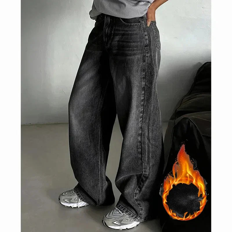 Women's Fleece-Lined High-Waist Straight Jeans
