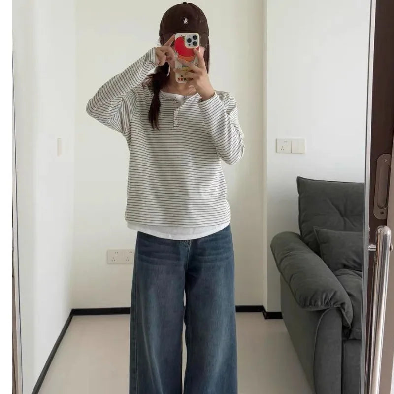 Women's Vintage Striped Fake Two-Piece Top