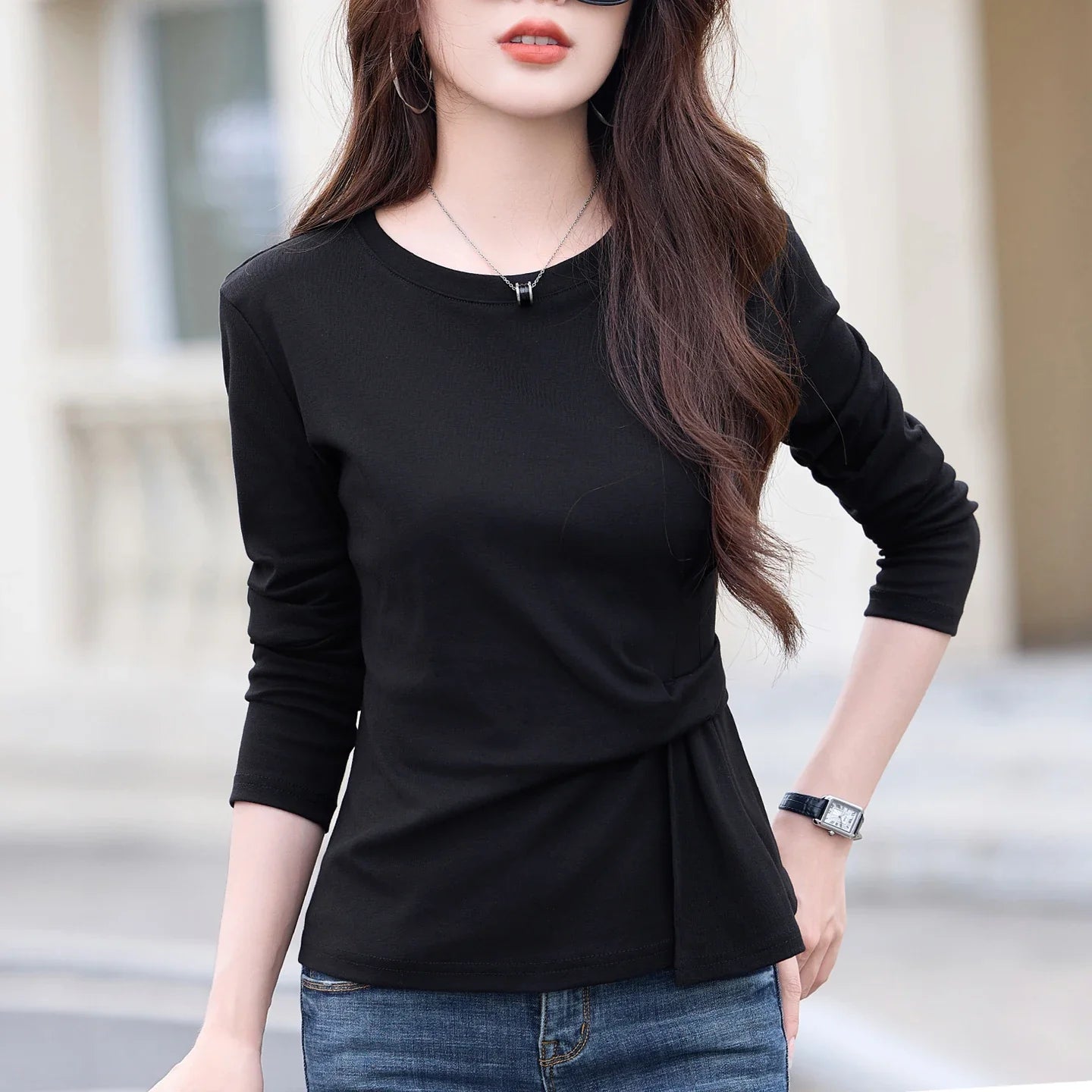 Women's Korean-Style Long-Sleeve T-Shirt