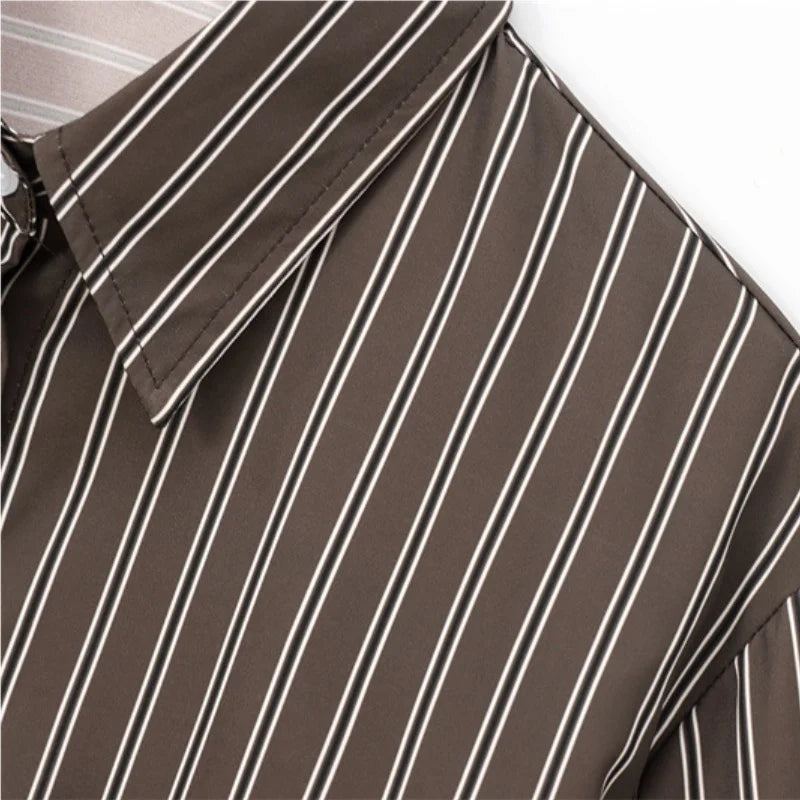 Women's Striped Button-Up Shirt - Long Sleeve Turn-Down Collar Blouse