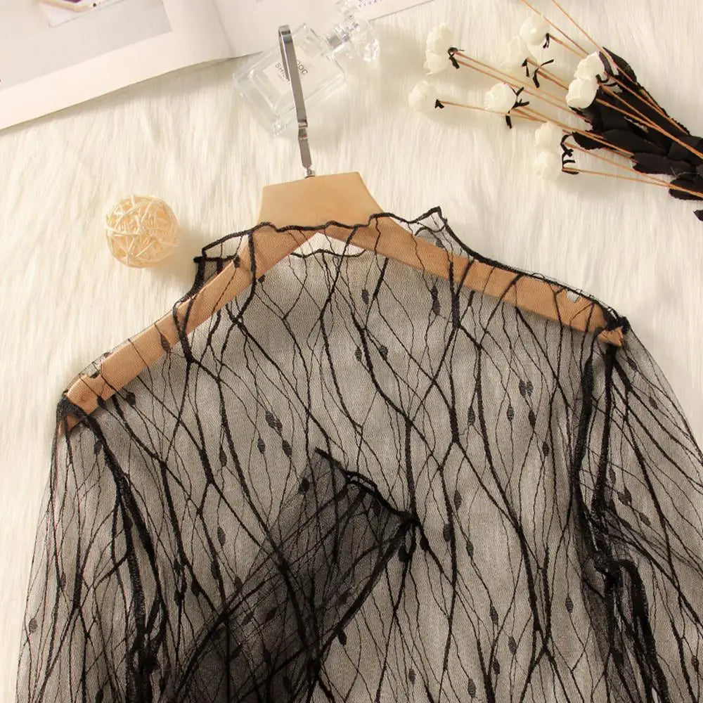 Lace Mesh Turtleneck Top