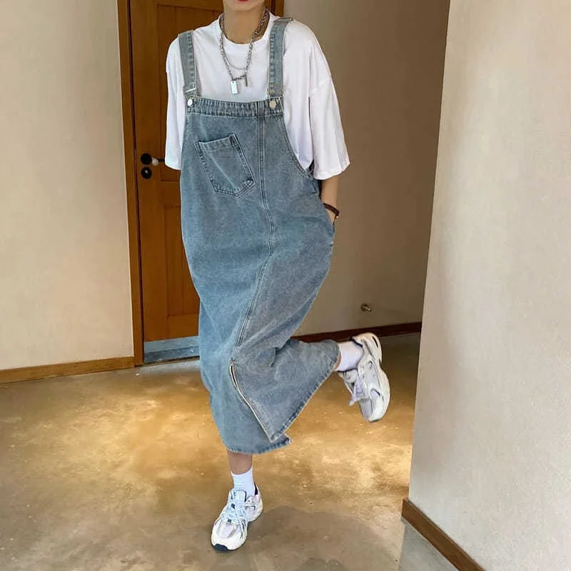 Denim Overall Spaghetti Strap Maxi Dress