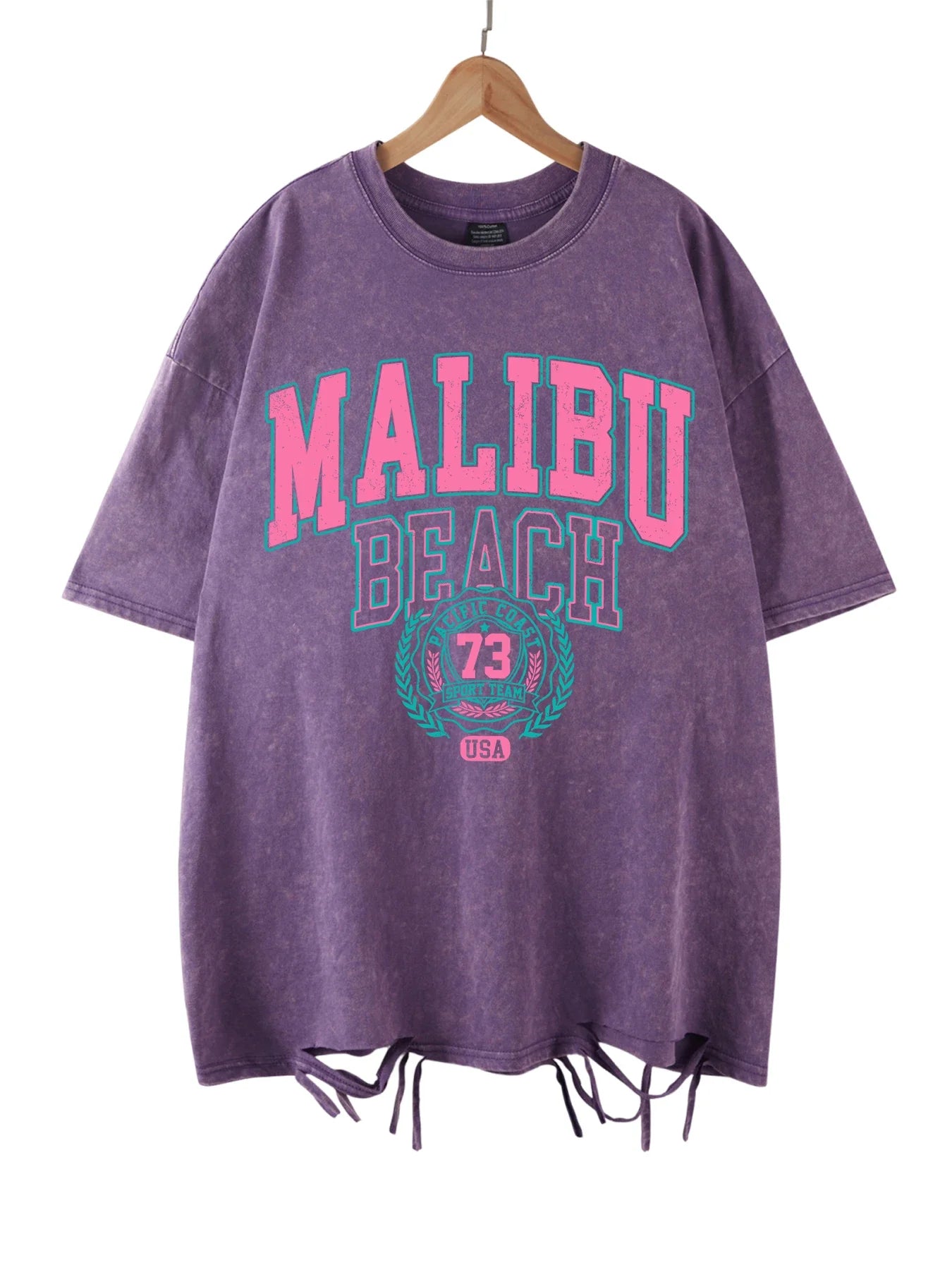 Malibu Beach Letter Print Washed Oversized Tee