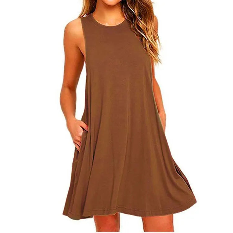 Sleeveless Swing T-Shirt Dress with Pockets