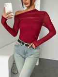 Fall Fashion Off The Shoulder Long Sleeve Shirts Crop Tops Slim Fit Blouses Y2K Clothing Streetwear
