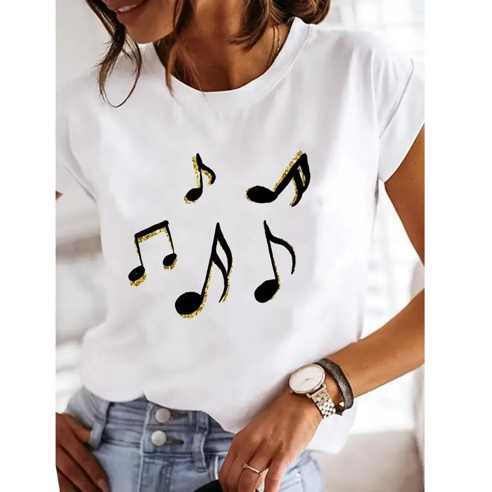 Love Heart Print Y2K Short Sleeve Tee