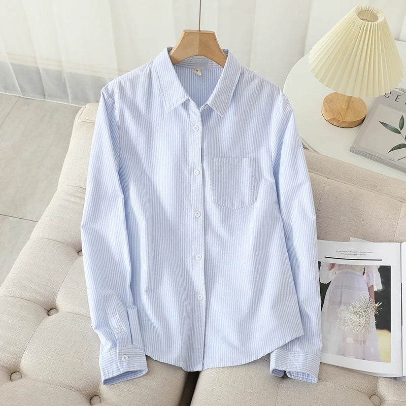 Classic Blue & White Striped Shirt | Women's Casual Everyday Blouse