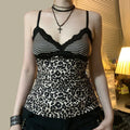 Leopard Print Slim Sexy Camisole Y2K Vintage Lace Patchwork V Neck Spaghetti Strap Tank Top
