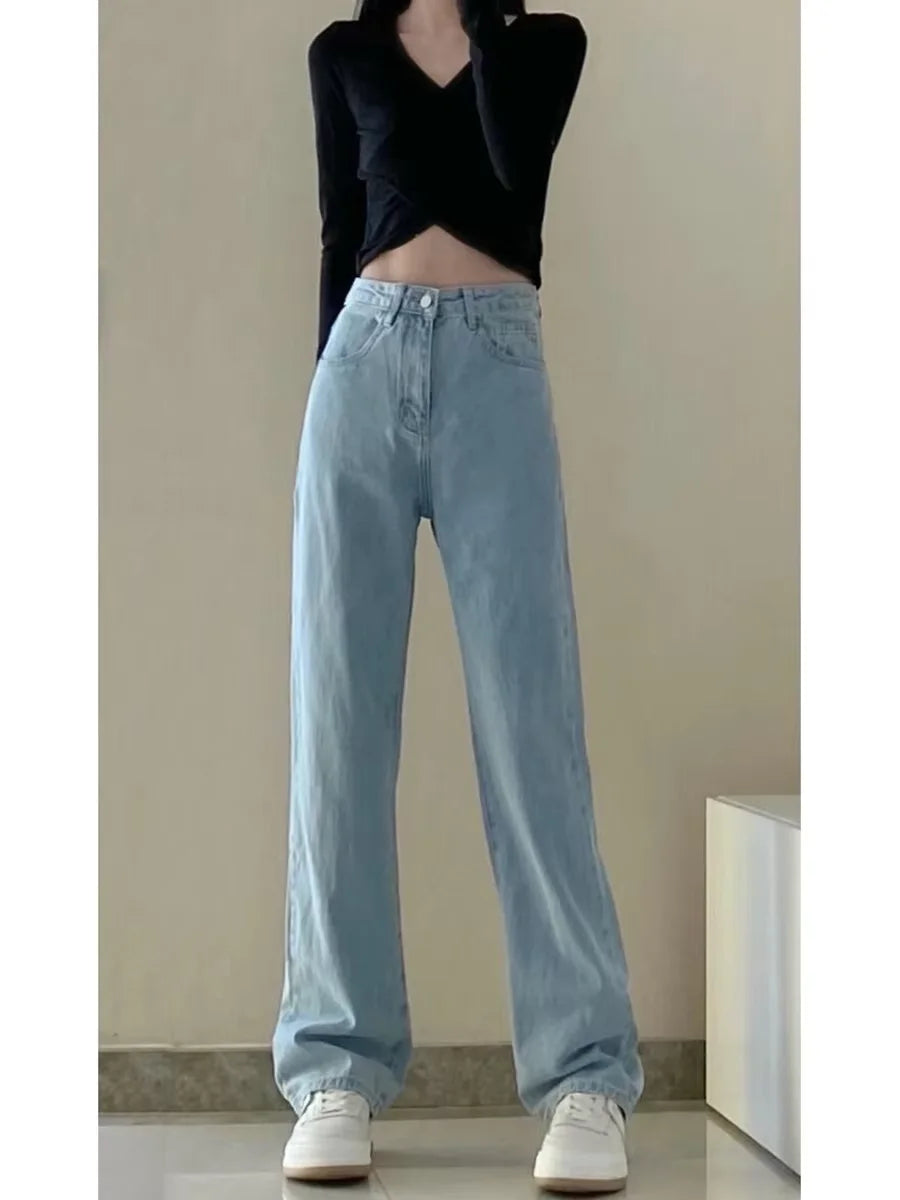 Mid Waist Loose Straight Wide-Leg Jeans