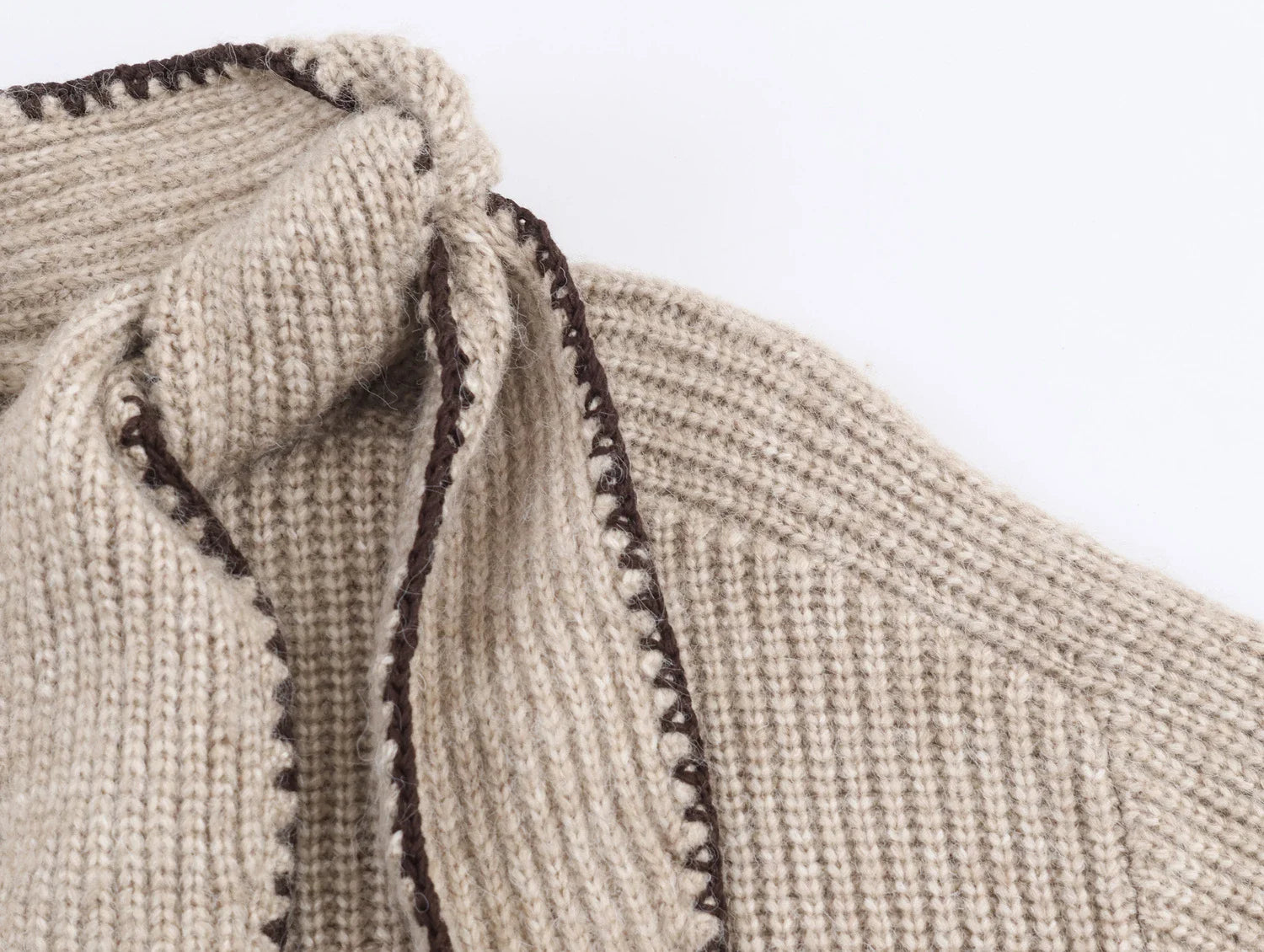 Bow Collar Knit Sweater Long Sleeve Regular Fit Pullover