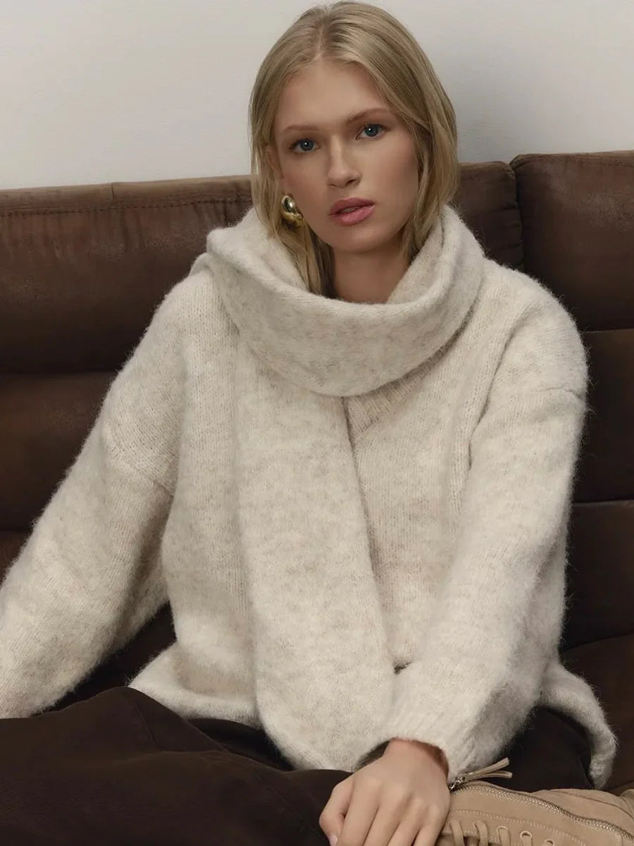 Turtleneck Knit Sweater Loose Fit Long Sleeve Pullover