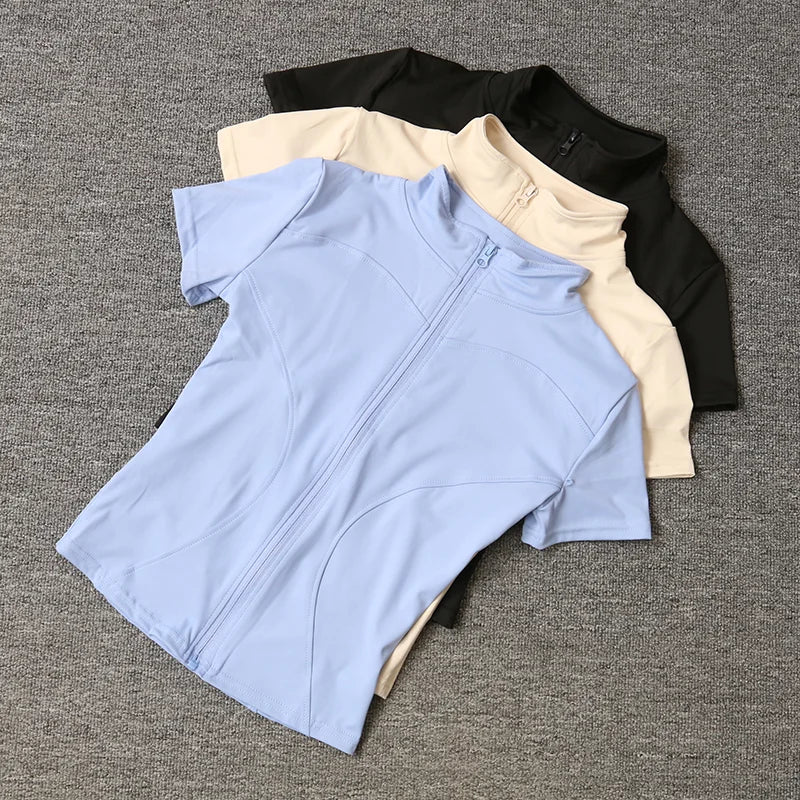 Quick-Dry Full Zip Short Sleeve Yoga Top
