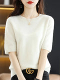 Round Neck Short Sleeve Knit Top Regular Fit Pullover