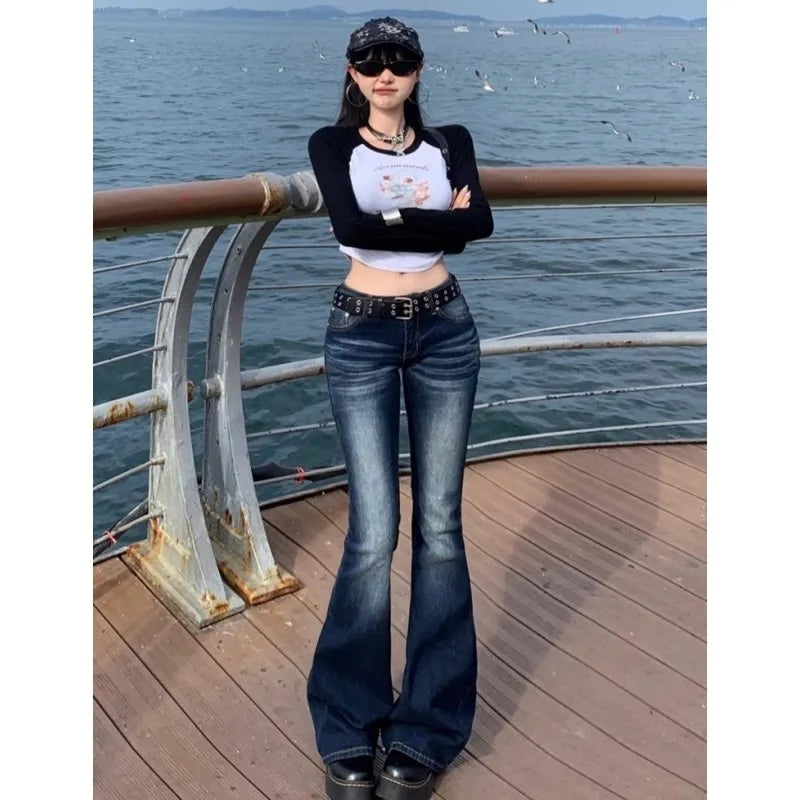 Y2K High Waist Flared Jeans Women Slim Fit Retro Denim Bootcut Pants