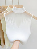 Mesh Knit Half Neck Cut Out Sleeveless Tube Top