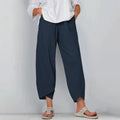 High Waist Harem Pants Cotton Linen Patchwork Pockets Loose Fit