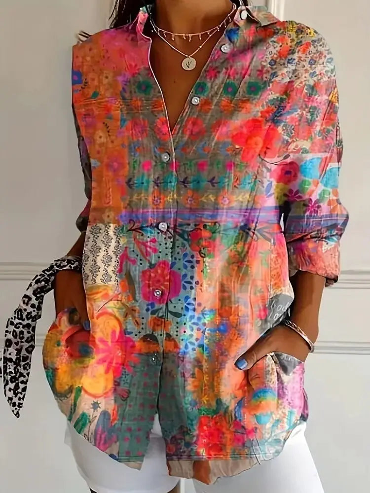 Boho Floral Loose Long Sleeve Shirt