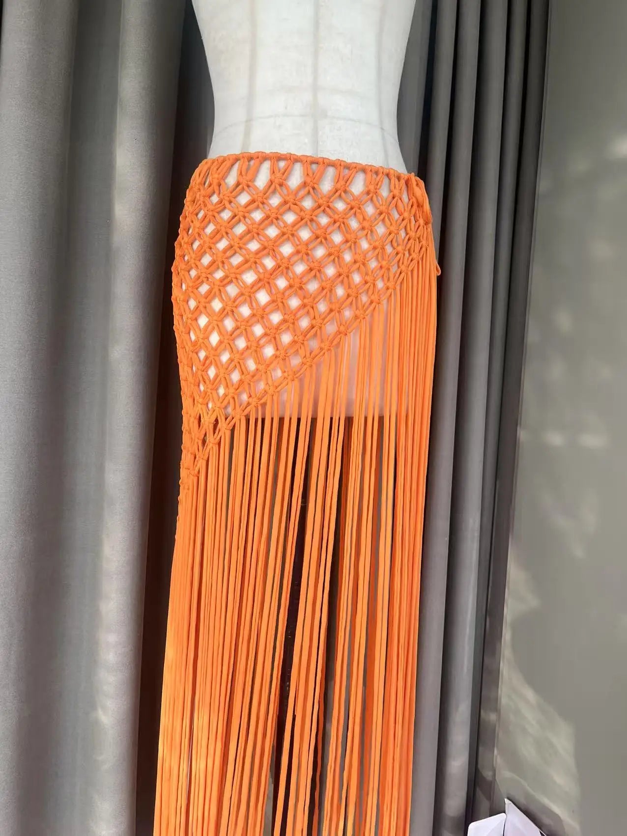 Beachapche Hand Crochet Tassel Skirts Women Fashion Sexy Side High Knitted  Beach Cover Ups