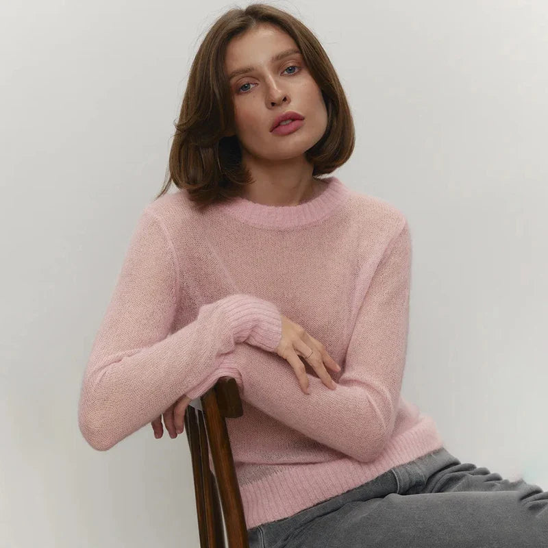 Round Neck Knit Sweater Long Sleeve Loose Fit Spliced Pullover