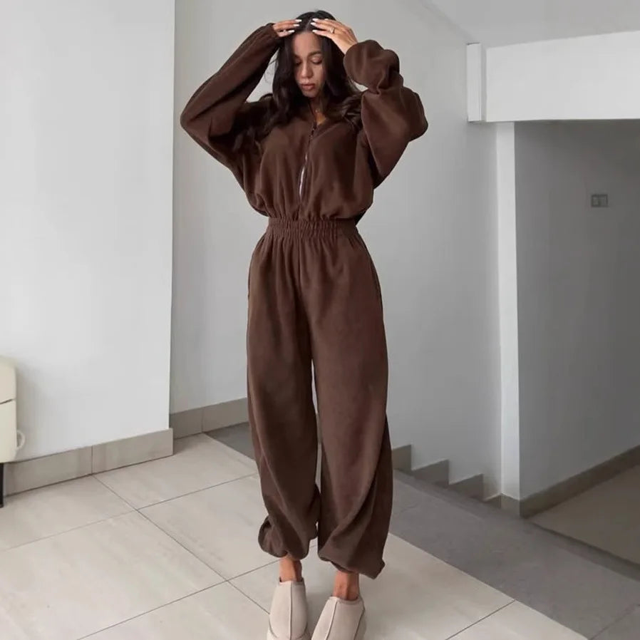 Long-Sleeve Elastic Waist Jumpsuit | Women's Casual Elegant One-Piece