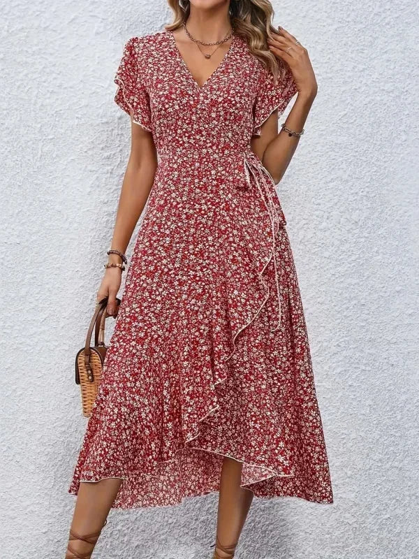 Women's Floral Print V-Neck Long Dress