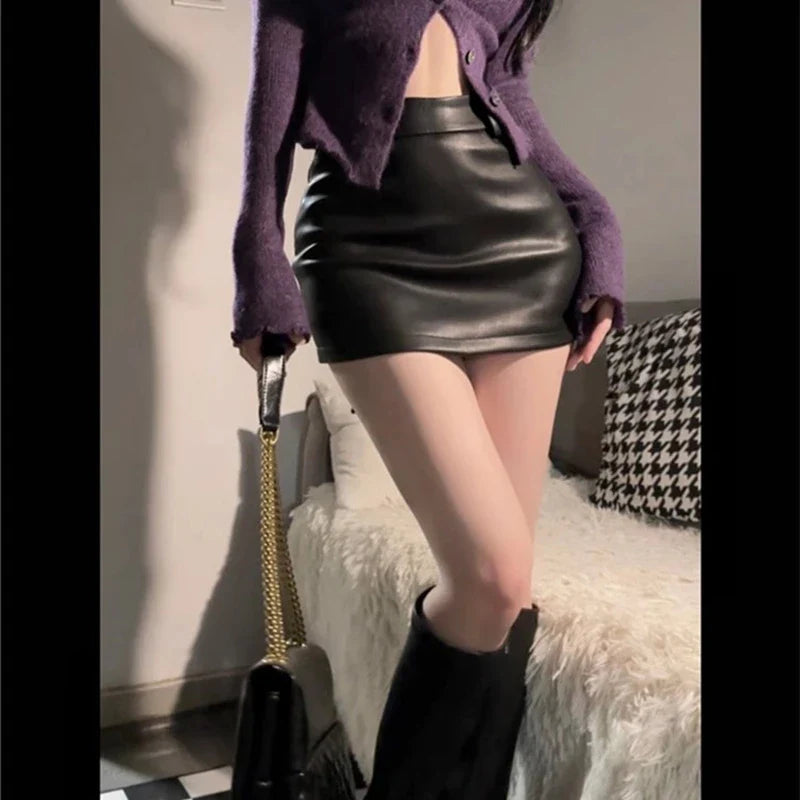 Women's Skirt - Faux Leather High Waist Mini Skirt