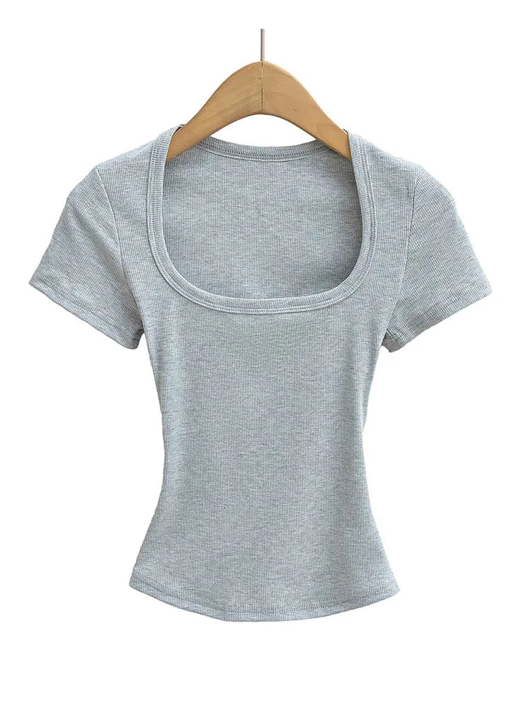 Square Neck Short Sleeve Crop Top