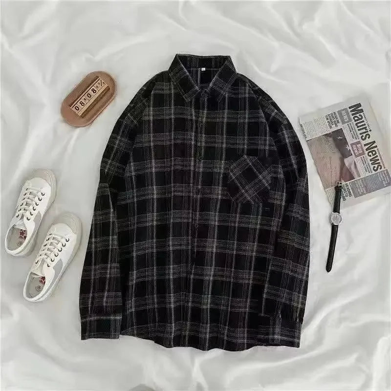 Retro Plaid Long Sleeve Loose Shirt
