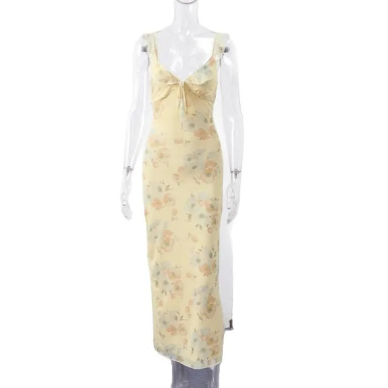 Floral Print Backless Sling Dress