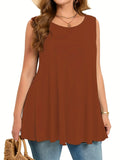 Plus Size Solid Tank Top Women Casual Crew Neck Sleeveless