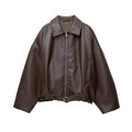 Women's Vintage PU Leather Bomber Jacket with Belt