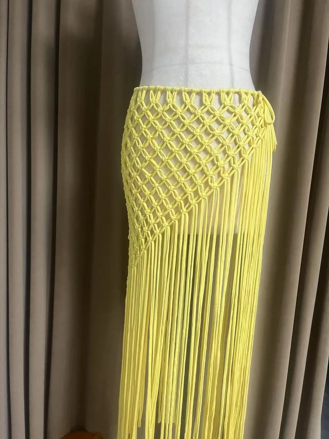 Beachapche Hand Crochet Tassel Skirts Women Fashion Sexy Side High Knitted  Beach Cover Ups