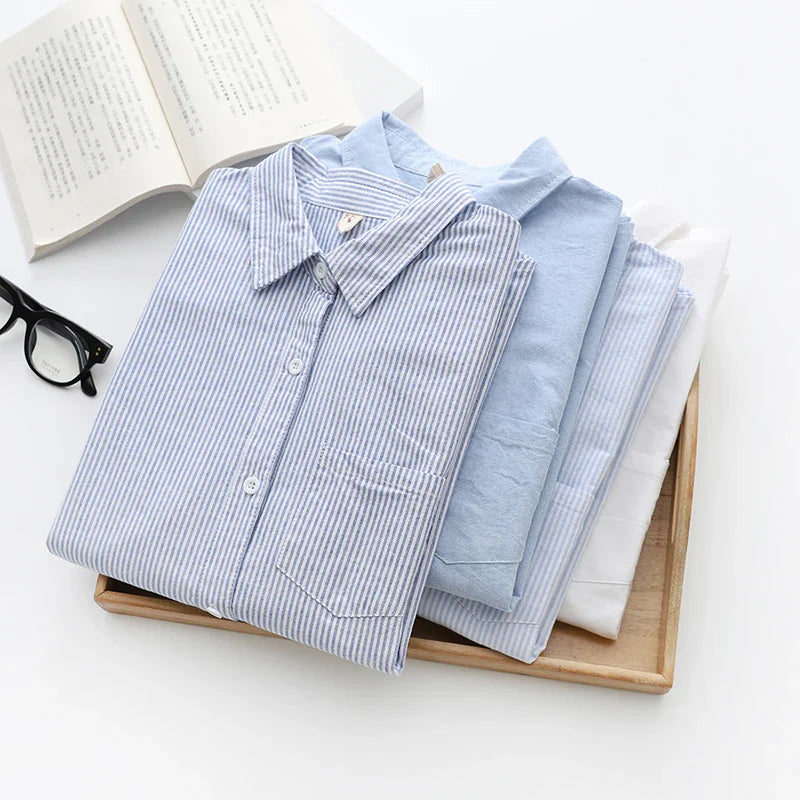 Classic Blue & White Striped Shirt | Women's Casual Everyday Blouse