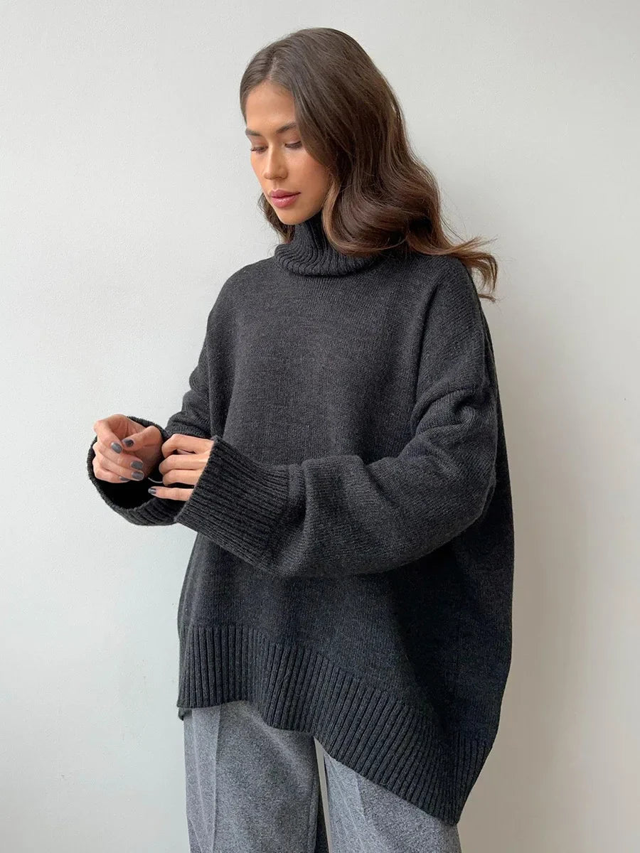 Turtleneck Oversized Sweater Long Sleeve Loose Fit Pullover