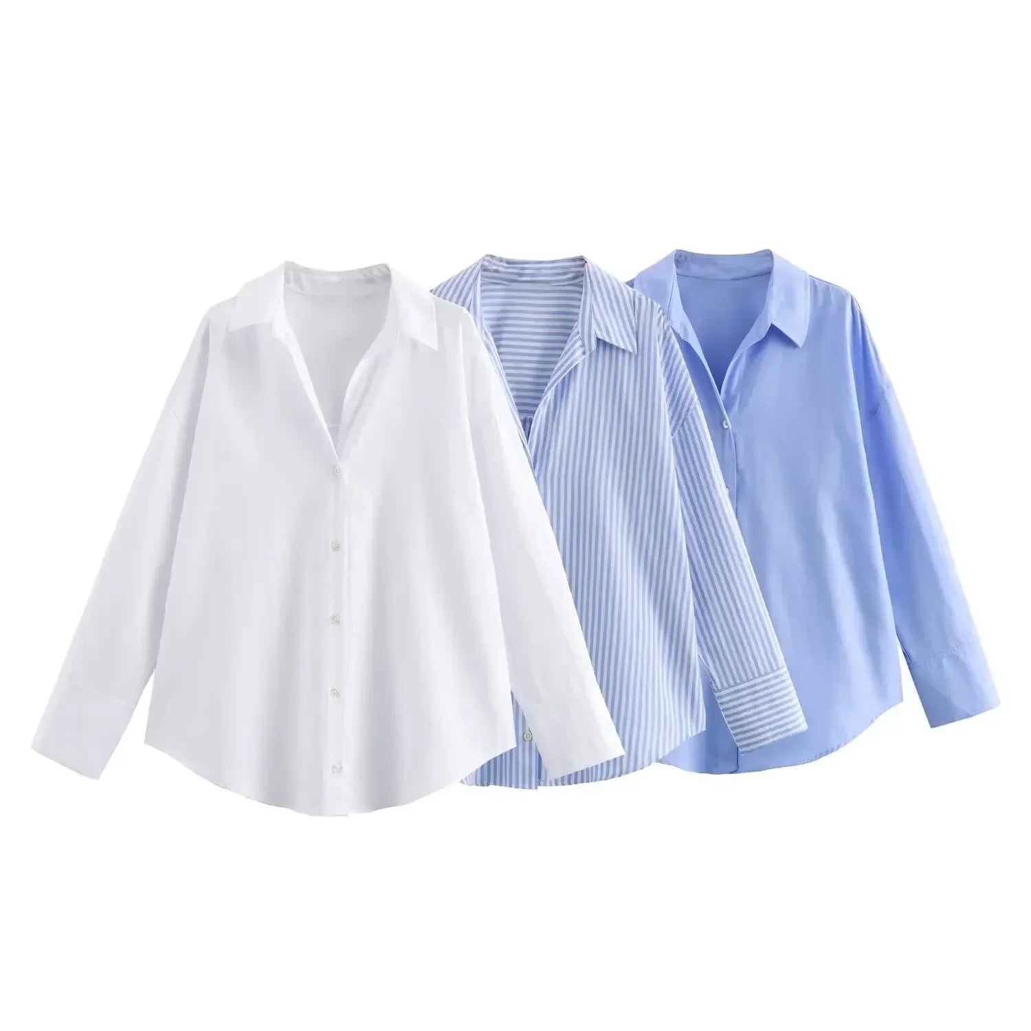 Women's Oxford Button-Up Blouse - Long Sleeve Lapel Shirt