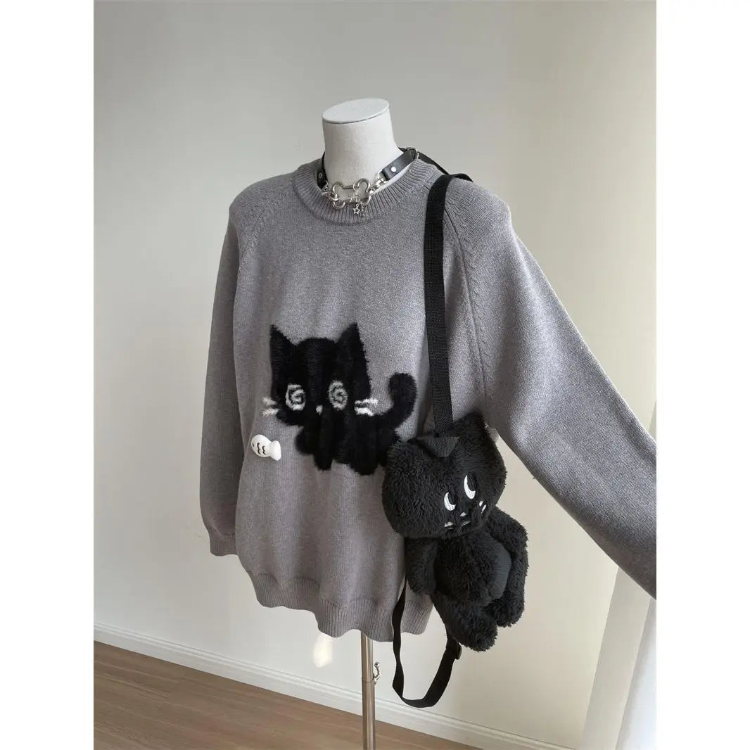 V-Neck Lace Knit Sweater Long Sleeve Loose Fit Pullover with Bow Detail
