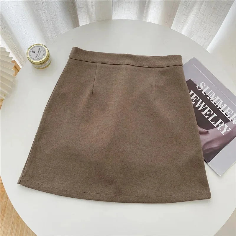 High-Waisted Plus-Size Woolen A- Line Skirt For Women New Arrival Black Petite Short Skirt With Hip Covering