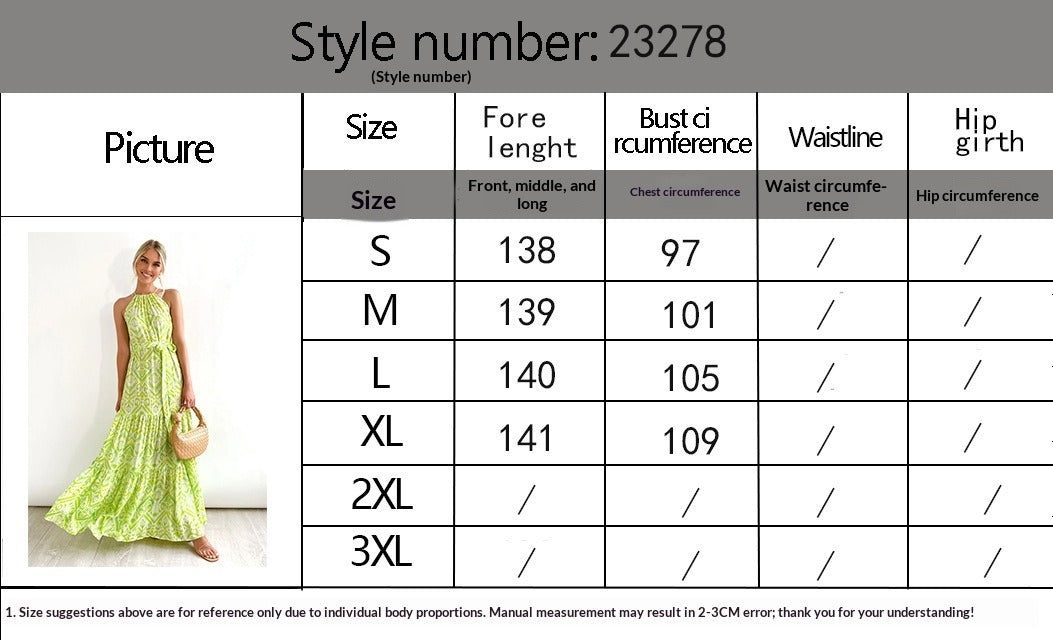 Summer new high-waisted vacation beach print neck dress